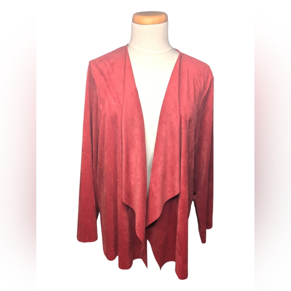 Alfred Dunner Women’s 18W Red Open-Front Drape Cardigan - Picture 2 of 12